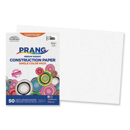 SunWorks Construction Paper, 50 lb Text Weight, 12 x 18, White, 50/Pack-(PAC9207)