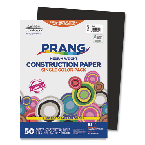 SunWorks Construction Paper, 50 lb Text Weight, 9 x 12, Black, 50/Pack-(PAC6303)