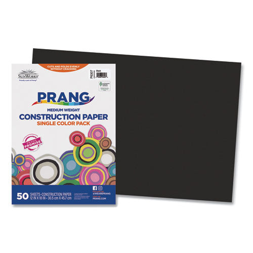 SunWorks Construction Paper, 50 lb Text Weight, 12 x 18, Black, 50/Pack-(PAC6307)