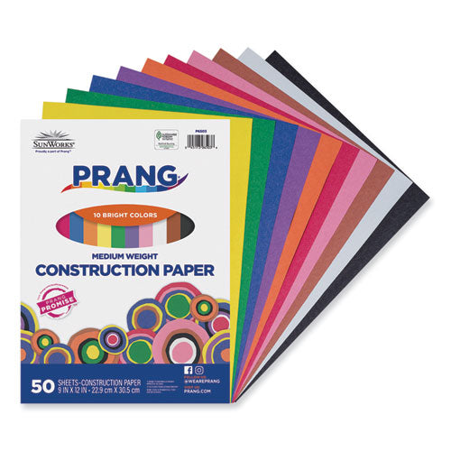 SunWorks Construction Paper, 50 lb Text Weight, 9 x 12, Assorted, 50/Pack-(PAC6503)