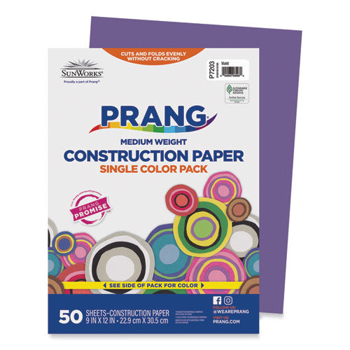 SunWorks Construction Paper, 50 lb Text Weight, 9 x 12, Violet, 50/Pack-(PAC7203)