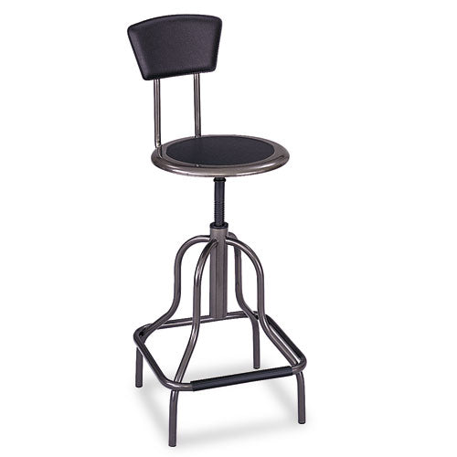 Diesel Industrial Stool with Back, Supports Up to 250 lb, 22" to 27" Seat Height, Black Seat/Back, Pewter Base-(SAF6664)