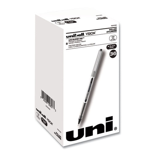 VISION Roller Ball Pen, Stick, Fine 0.7 mm, Black Ink, Silver Barrel, 36/Pack-(UBC1921066)