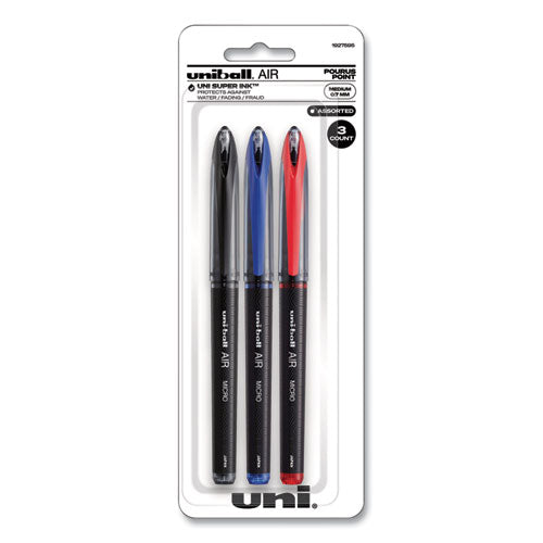 AIR Porous Gel Pen, Stick, Medium 0.7 mm, Assorted Ink Colors, Black Barrel, 3/Pack-(UBC1927595)