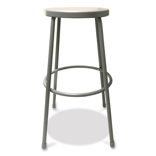 Industrial Metal Shop Stool, Backless, Supports Up to 300 lb, 30" Seat Height, Brown Seat, Gray Base-(ALEIS6630G)