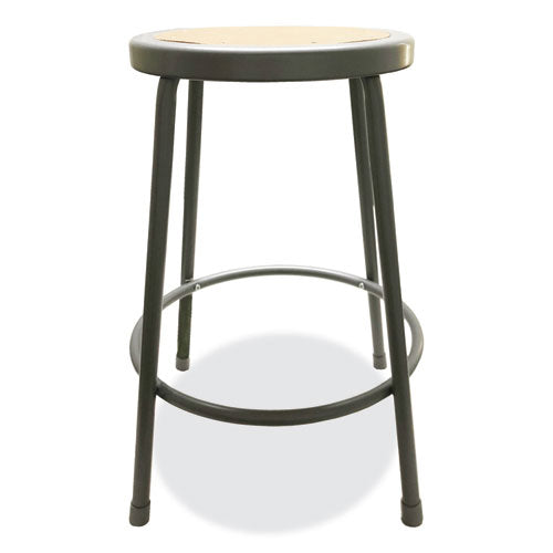 Industrial Metal Shop Stool, Backless, Supports Up to 300 lb, 24" Seat Height, Brown Seat, Gray Base-(ALEIS6624G)