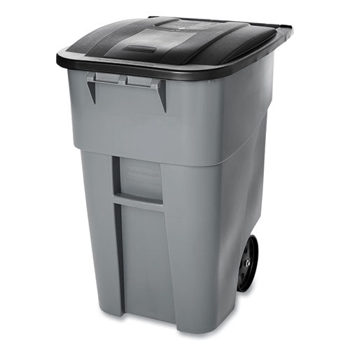 Square Brute Rollout Container, 50 gal, Molded Plastic, Gray-(RCP9W27GY)