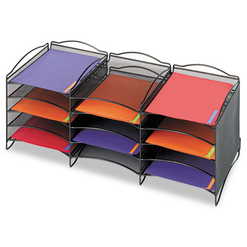 Onyx Steel Mesh Lliterature Sorter, 12 Compartments, 30 x 12.75 x 11.25, Black-(SAF9430BL)