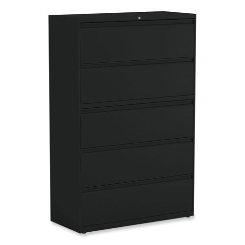 Lateral File, 5 Legal/Letter/A4/A5-Size File Drawers, Black, 42" x 18.63" x 67.63"-(ALEHLF4267BL)