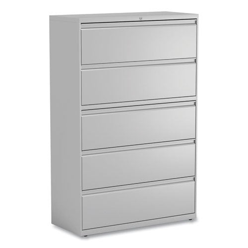 Lateral File, 5 Legal/Letter/A4/A5-Size File Drawers, 1 Roll-Out Posting Shelf, Light Gray, 42" x 18.63" x 67.63"-(ALEHLF4267LG)