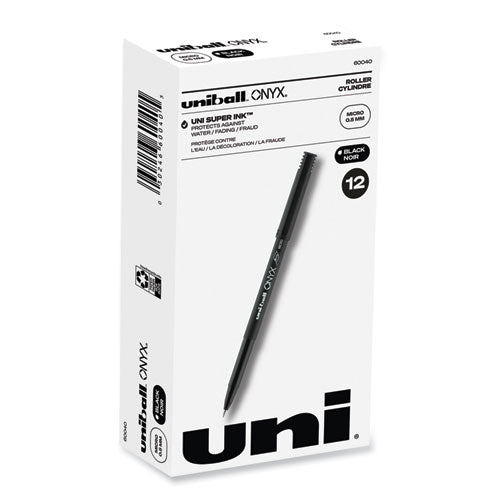 ONYX Roller Ball Pen, Stick, Micro 0.5 mm, Black Ink, Black Matte Barrel, Dozen-(UBC60040)