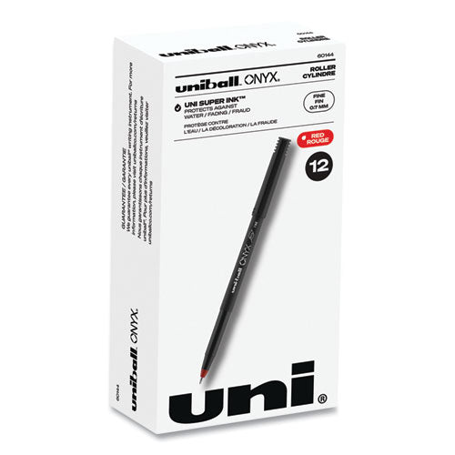 ONYX Roller Ball Pen, Stick, Fine 0.7 mm, Red Ink, Black Matte Barrel, Dozen-(UBC60144)