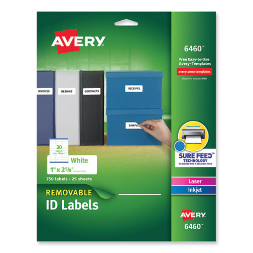 Removable Multi-Use Labels, Inkjet/Laser Printers, 1 x 2.63, White, 30/Sheet, 25 Sheets/Pack-(AVE6460)