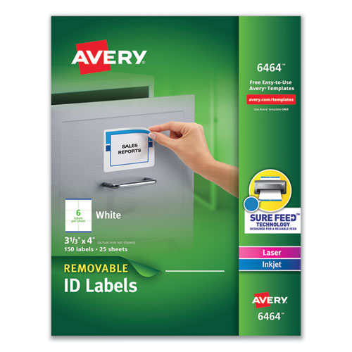 Removable Multi-Use Labels, Inkjet/Laser Printers, 3.33 x 4, White, 6/Sheet, 25 Sheets/Pack-(AVE6464)