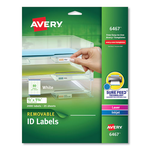 Removable Multi-Use Labels, Inkjet/Laser Printers, 0.5 x 1.75, White, 80/Sheet, 25 Sheets/Pack-(AVE6467)