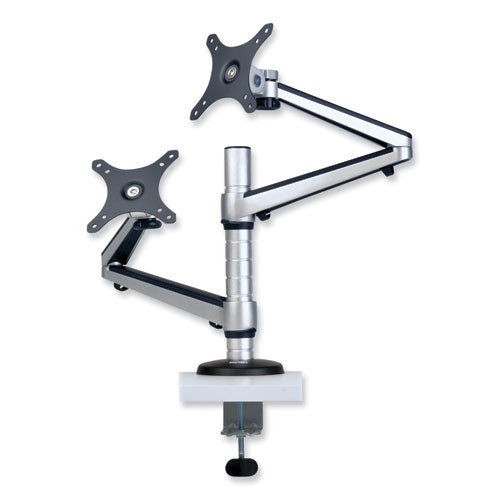 Dual Monitor Mount for 13" to 27" Monitors, 360 deg Rotation, +80 deg/-90 deg Tilt, 180 deg Pan, Black/Silver, Supports 22 lb-(TRPDDR1327DCS)