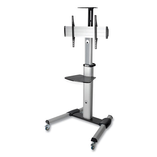 Flat Panel Floor Stand, Tilt Range: -12 to +5, Metal, 1 Shelf, 110 lb Capacity, 32.6" x 27.6" x 81.5", Silver/Black-(TRPDMCS3270XP)