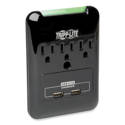 Protect It! Surge Protector, 3 AC Outlets/2 USB Ports, 540 J, Black-(TRPSK30USB)