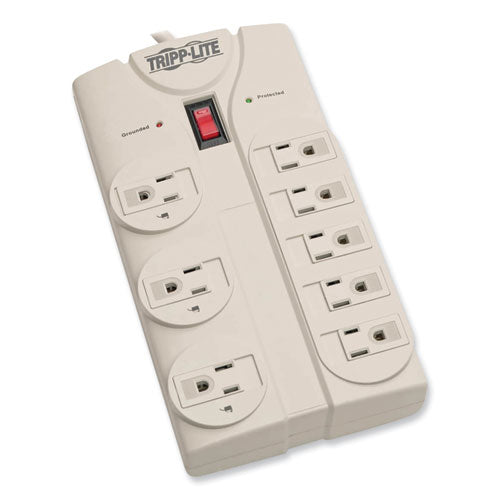 Protect It! Surge Protector, 8 AC Outlets, 8 ft Cord, 1,440 J, Light Gray-(TRPTLP808)