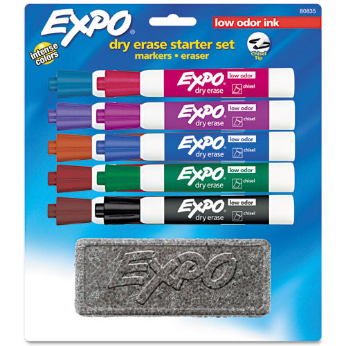 Low-Odor, Dry Erase 10-Color Marker and Eraser Set, Broad Chisel Tip, Assorted Colors, 10/Set-(SAN80835)