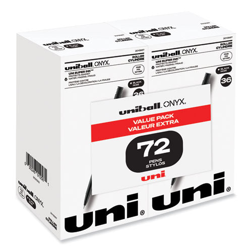 ONYX Roller Ball Pen, Stick, Fine 0.7 mm, Black Ink, Black Matte Barrel, 72/Pack-(UBC2013567)