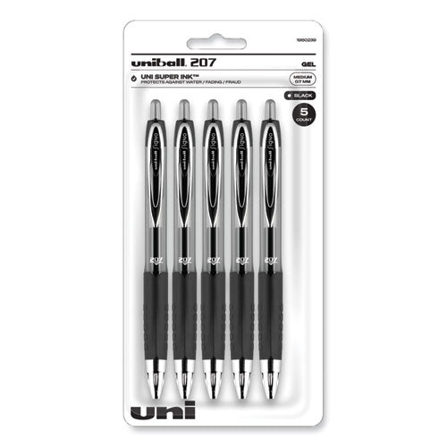 Signo 207 Gel Pen, Retractable, Medium 0.7 mm, Black Ink, Translucent Black Barrel, 5/Pack-(SAN1960239)