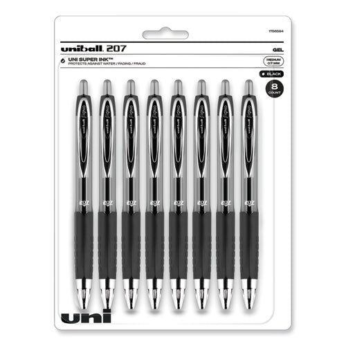 Signo 207 Gel Pen, Retractable, Medium 0.7 mm, Black Ink, Translucent Black Barrel, 8/Pack-(UBC1756584)