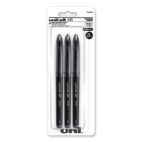 AIR Porous Gel Pen, Stick, Medium 0.7 mm, Black Ink, Black Barrel, 3/Pack-(UBC1926808)