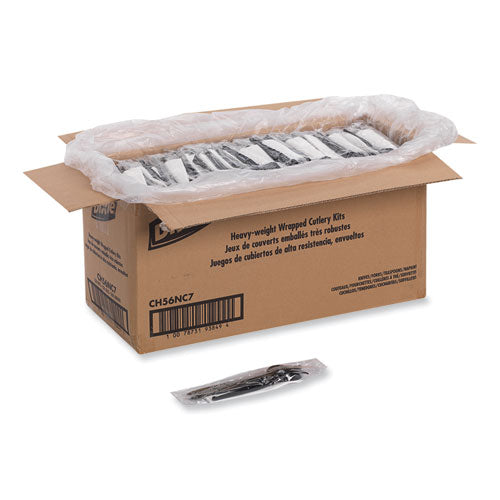 Individually Wrapped Heavyweight Cutlery Set, Fork/Knife/Spoon/Napkin, 250/Carton-(DXECH56NC7)