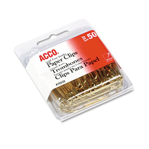 Gold Tone Paper Clips, Jumbo, Smooth, Gold, 50/Box-(ACC72532)