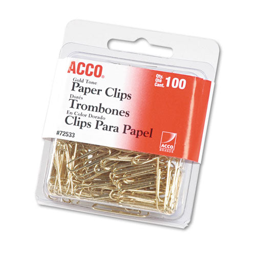 Gold Tone Paper Clips, #2, Smooth, Gold, 100/Box-(ACC72533)