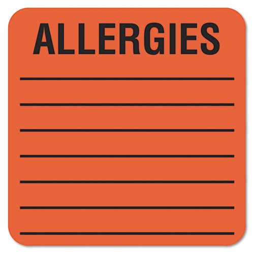 Allergy Warning Labels, ALLERGIES, 2 x 2, Fluorescent Red, 500/Roll-(TAB40560)