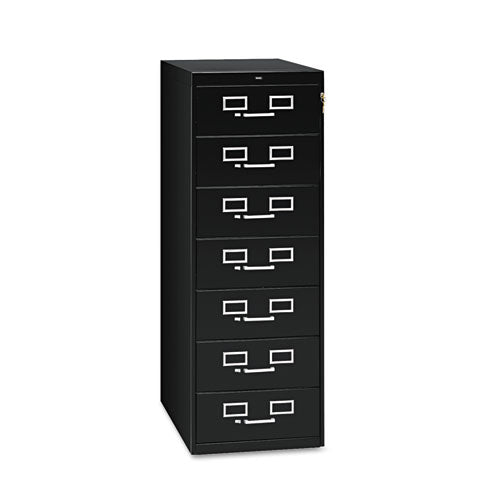 Seven-Drawer Multimedia/Card File Cabinet, Black, 19.13" x 28.5" x 52"-(TNNCF758BK)