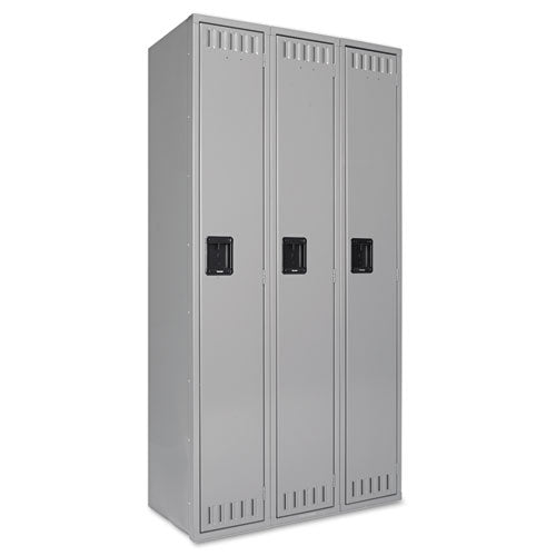 Single-Tier Locker, Three Lockers with Hat Shelves and Coat Rods, 36w x 18d x 72h, Medium Gray-(TNNSTS121872CMG)